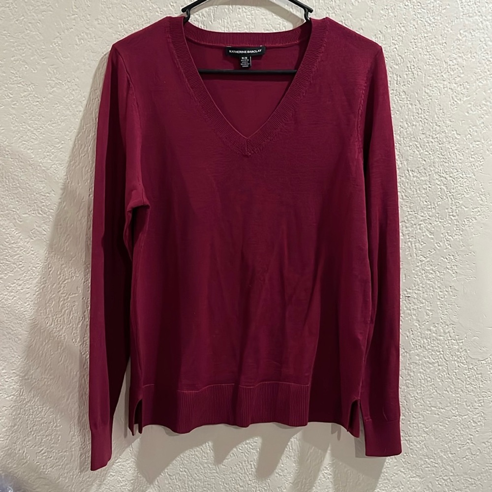 Katherine Barclay Burgundy Long Sleeve V-Neck Sweater - Size Medium